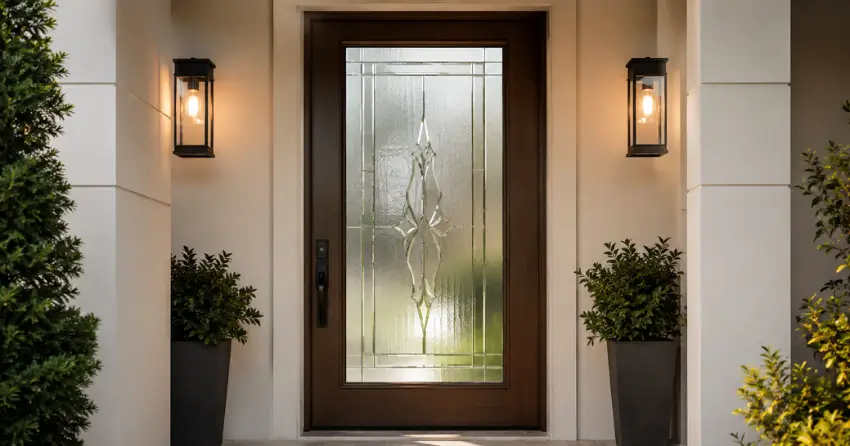 decorative frosted glass panel installed in a front door in Bayview Glen, Markham
