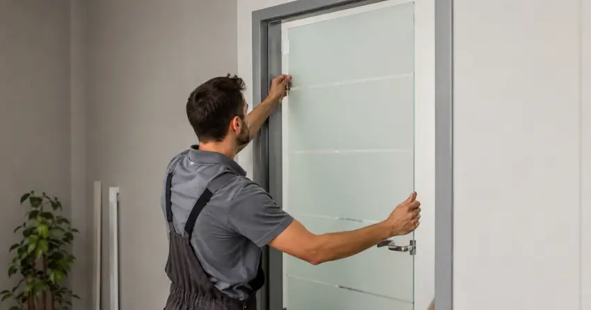 frosted glass interior door panel installation in Langstaff South, Markham