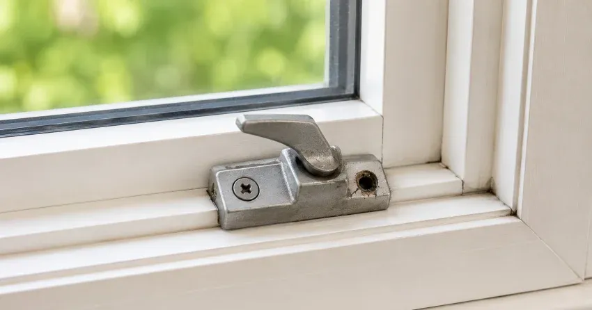 technician repairing a window balance mechanism in Brown