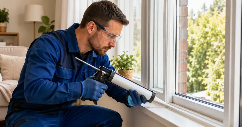 technician repairing window seal and frame in Cathedraltown, Markham
